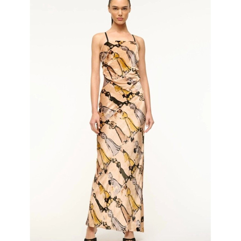 STAUD Ella Dress Walk in the Park Silk Velvet Maxi Gown Sleeveless Womens Sz 8